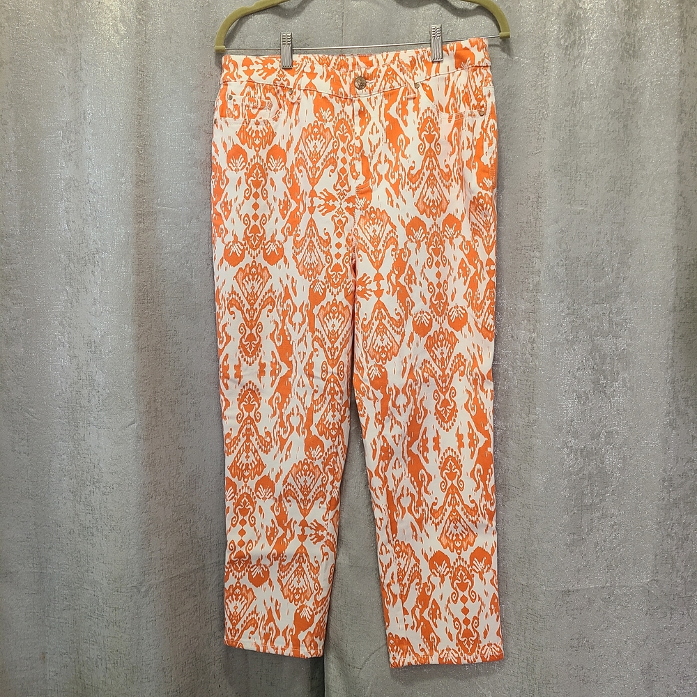 Chico's Orange and White Cropped Pants